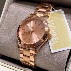 Michael Kors Women’s “Slim Runway” Rose Gold-tone Stainless Steel Watch, 33mm
